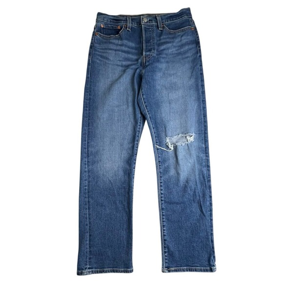 Levis Womens 30 Wedgie Straight Medium Wash High Rise Distressed Jeans - Picture 2 of 9